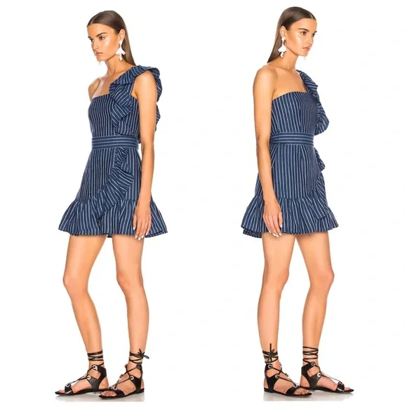 Alexis Konner One Shoulder Ruffle LinenBlend Dress - Picture 2 of 7